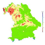 Bayernkarte mit unterschiedlich farbig markierten Bereichen